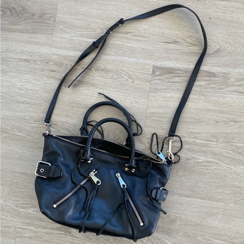 Rebecca Minkoff black leather tassel crossbody city bag - used - good condition
